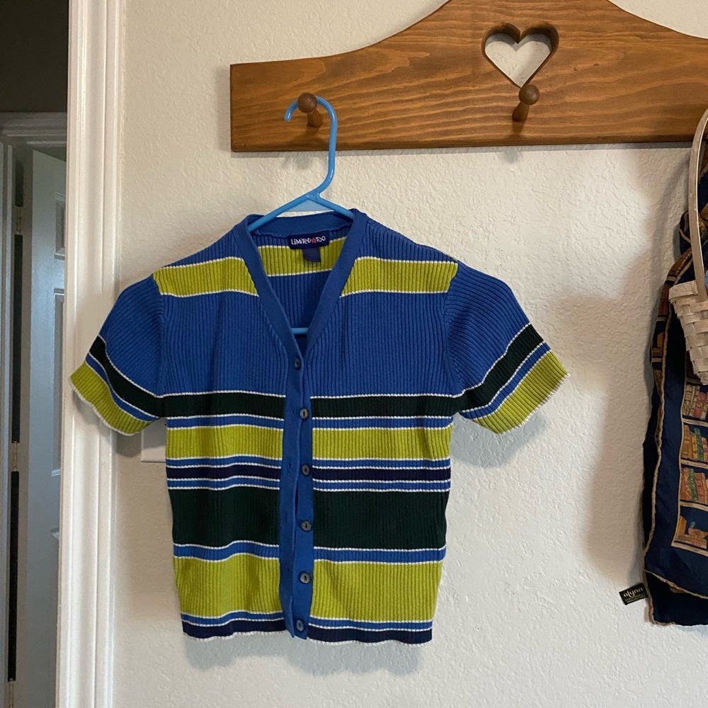 Vintage Limited Too Blue and Green Striped Button Down Shirt